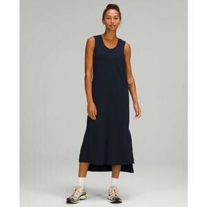 LULULEMON All Yours Midi Tank Dress Pima Cotton Jersey Scoop Neck Black Sz 2 XS‎